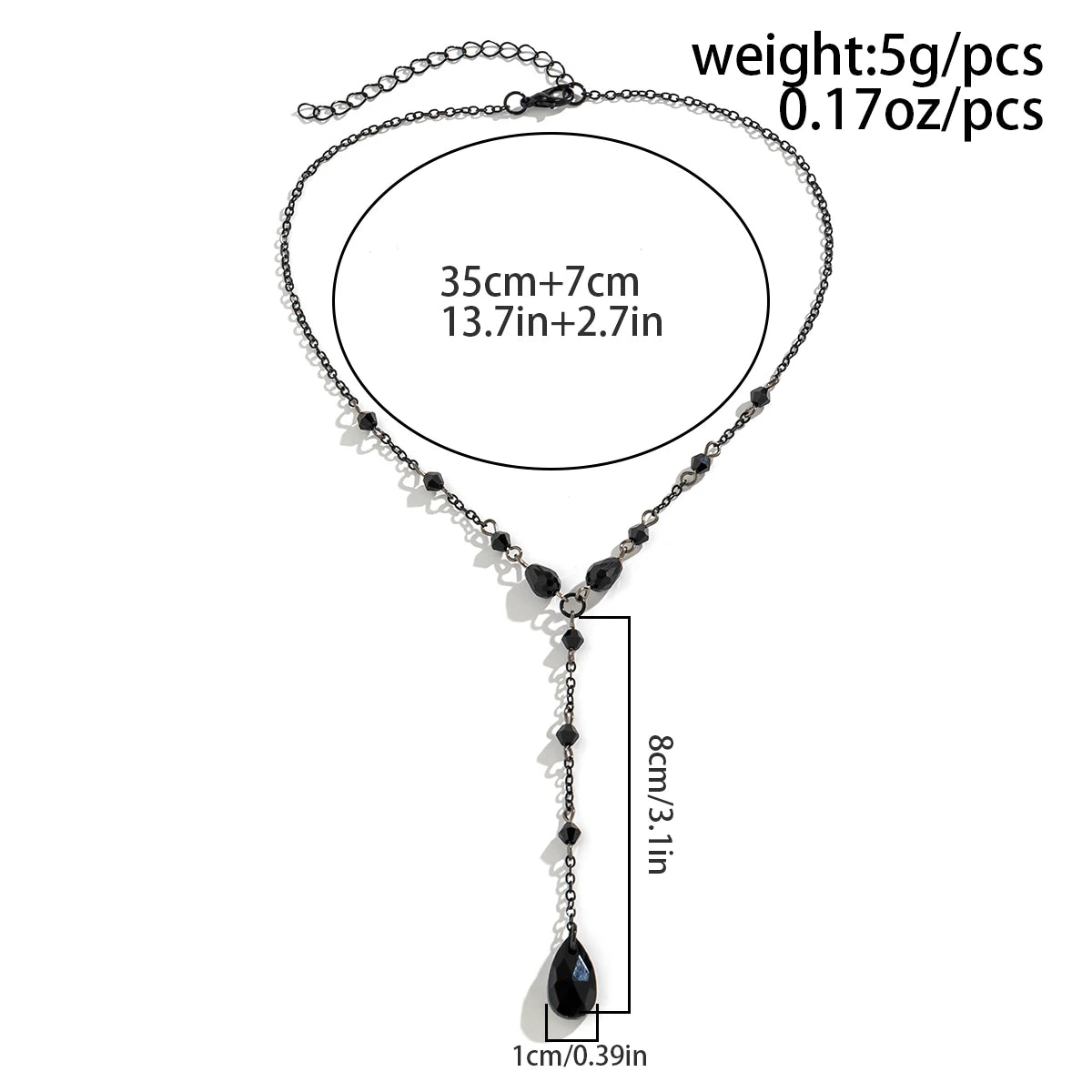 Goth Black Water Drop Crystal Chest Chain Necklace for Women Collares Vintage Sexy Link Choker Y2K Halloween Jewelry Accessories - Charlie Dolly
