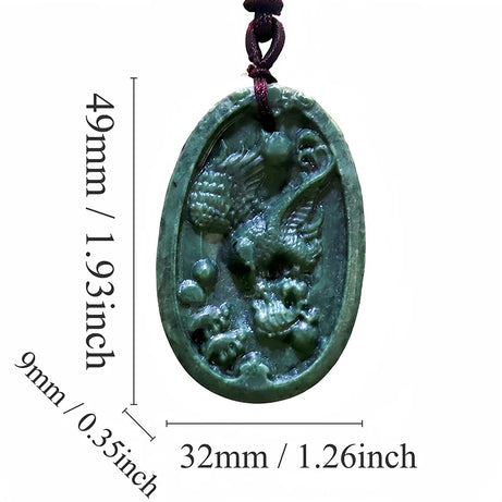 Dark Green Jade Dragon Fox & Owl Pendant Necklace, Carved Amulet Zodiac Talisman