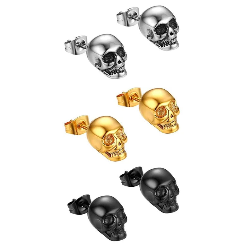 2023 Halloween Skull Stud Earrings for Men Women Punk Hip-hop Creative Metal Skeleton Mini Earrings Accessories Wholesale - Charlie Dolly
