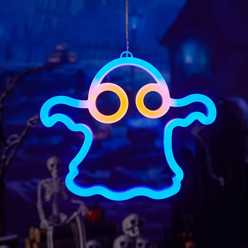 Halloween Window Lights Home Indoor LED Pumpkin Spider Ghost LED Decor Lamp 2024 Halloween Party Hanging Decoration Kids Favors - Charlie Dolly