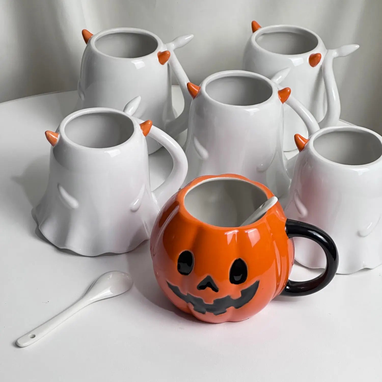 Halloween Cute Funny Little Ghost Water  Mug Embossed Ceramic Cup Design Sense Minority Creative Pumpkin Cups - Charlie Dolly