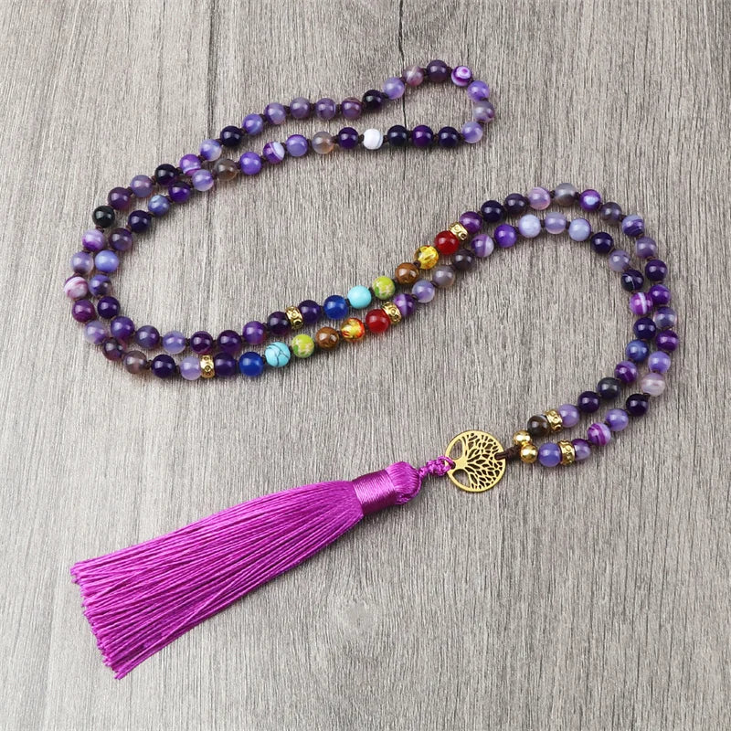 Purple Agate 7 Chakra Mala Necklace Jewelry