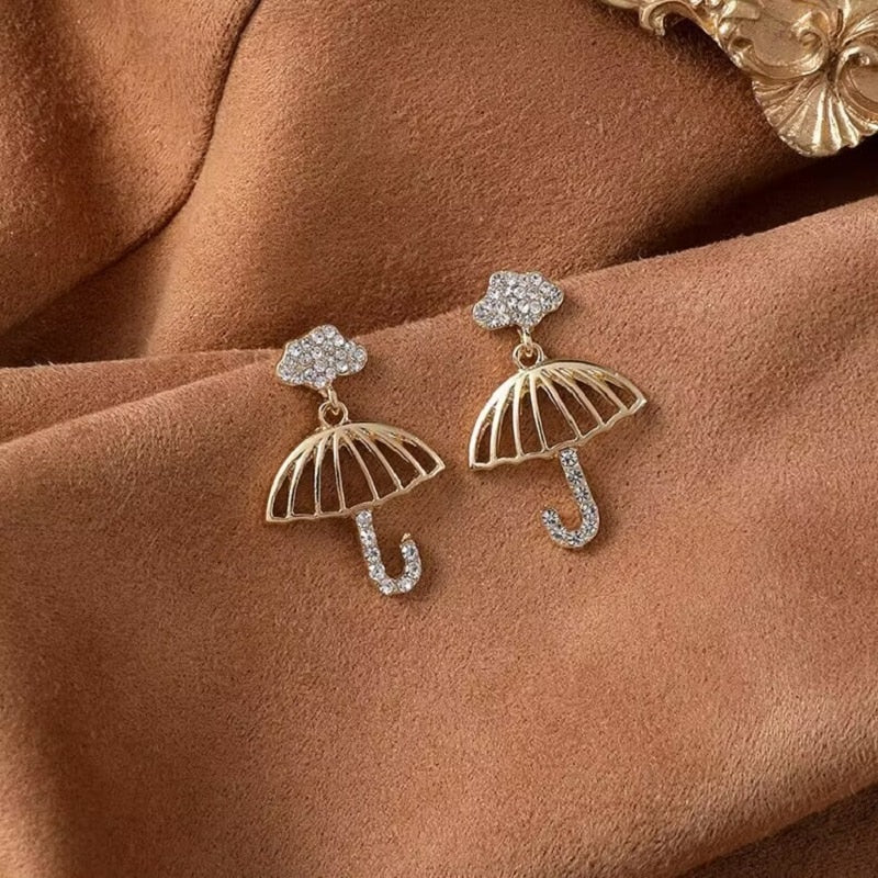 Cute Inlaid Zircon Small Umbrella Stud Earrings for Women 925 Sterling Silver Fashion Simple Jewelry - Charlie Dolly