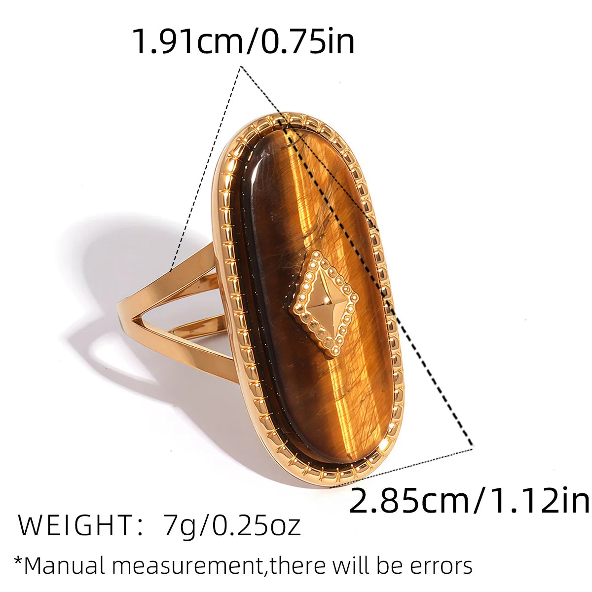 Creative Gold Plated Stainless Steel Rings for Women Simple Geometric Natural tiger Stone Finger Ring Boho Vintage Jewelry Gift