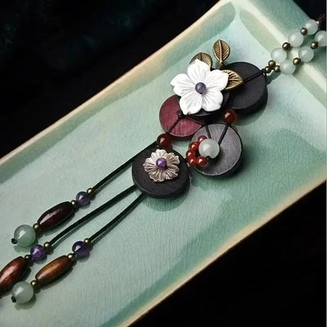 Turquoise Wood Jade Long Sweater Chain Necklace Jewelry