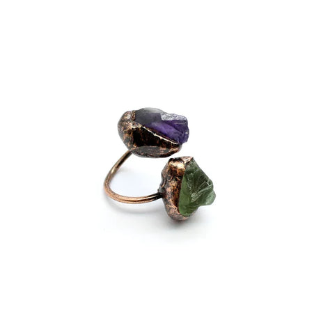 Natural Gem Raw Stone Amethyst Ring Crystal Bronze Plated Citrine Green Fluorite Boho Vintage Fashion For Women's Jewelry Gifts - Charlie Dolly