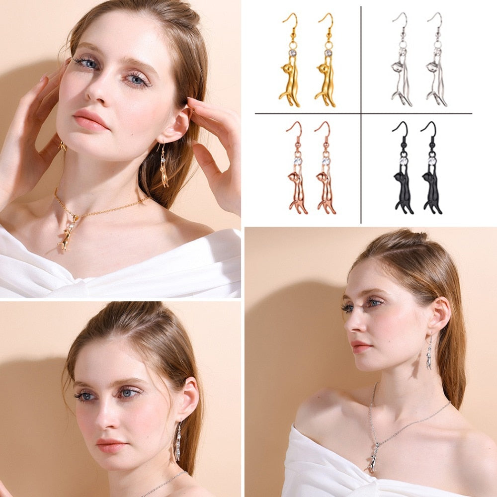 U7 Cat Dangle Earrings For Women Girls Rhinestone Jewelry Best Gift for Cat Person Cute Pet Animal Hook Earring E374 - Charlie Dolly