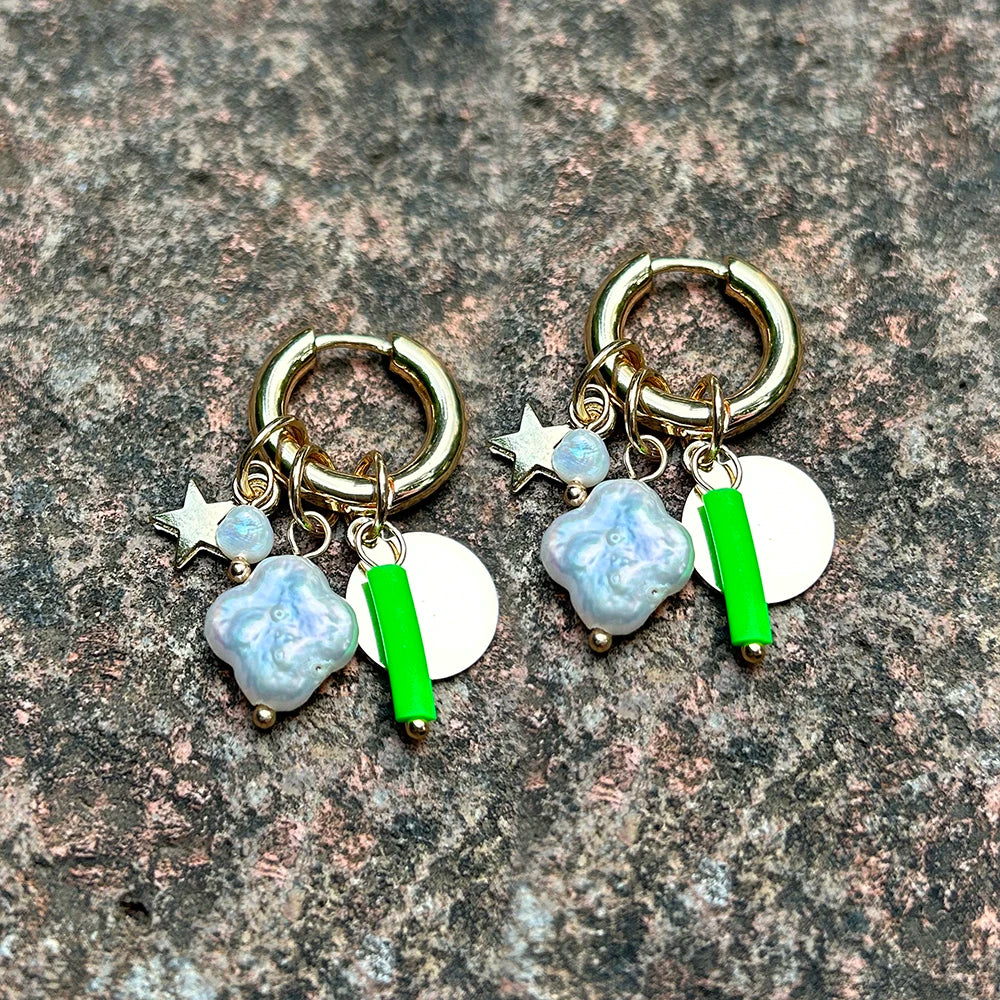 Pendant Earrings For Woman Boho Natural Stone Clover Malachite Powder Crystal Bohemia Charm Ear Luxury Quality Jewelry Girls