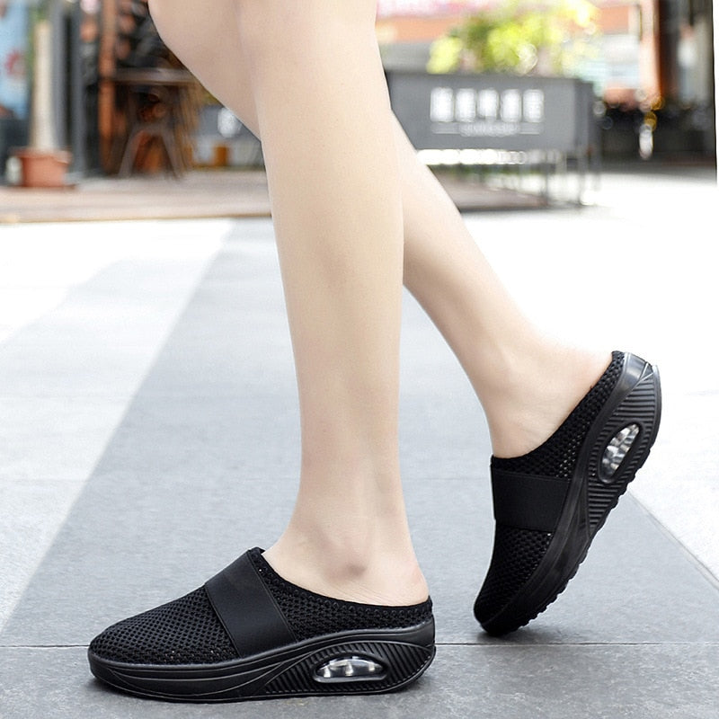 Air Cushion Slip-On Women Walking Shoes Orthopedic Diabetic Ladies Platform Mules Mesh Slippers Wedge Female Sneaker - Charlie Dolly