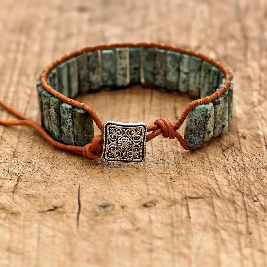 Amazonite Natural Stone Leather Wrap Bracelet