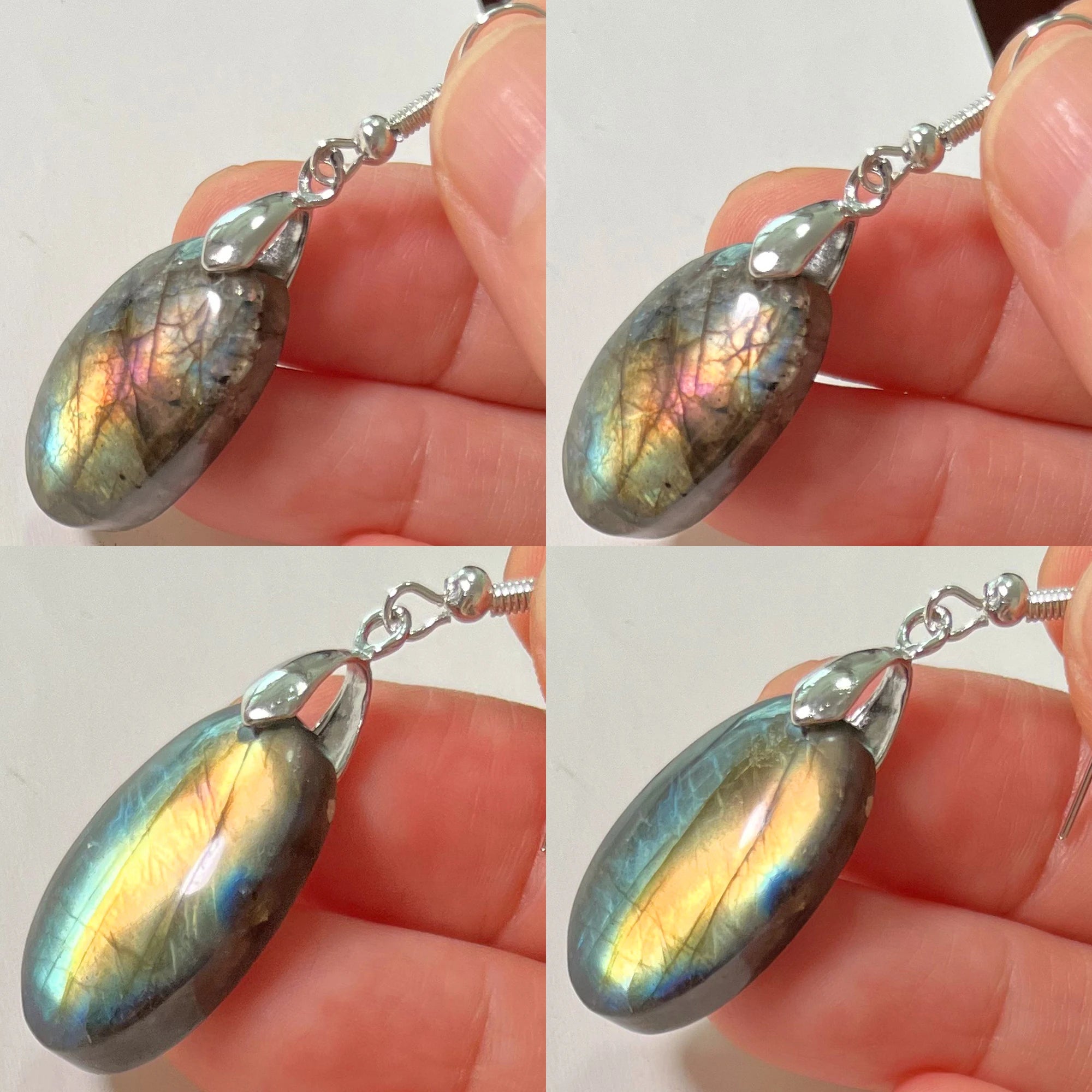 Women Men Irregular Shape Bead Natural Stone Blue Labradorite Earrings