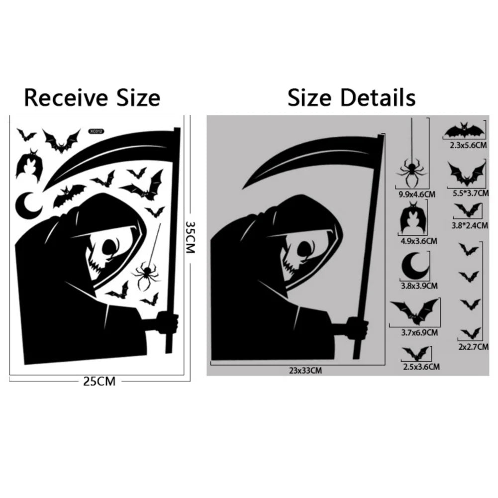 Halloween Stickers Giant Ghost Monster Ghost Shadow Window Sticker Witch Death Bat Skull Wall Stickers Halloween Party Supplies - Charlie Dolly