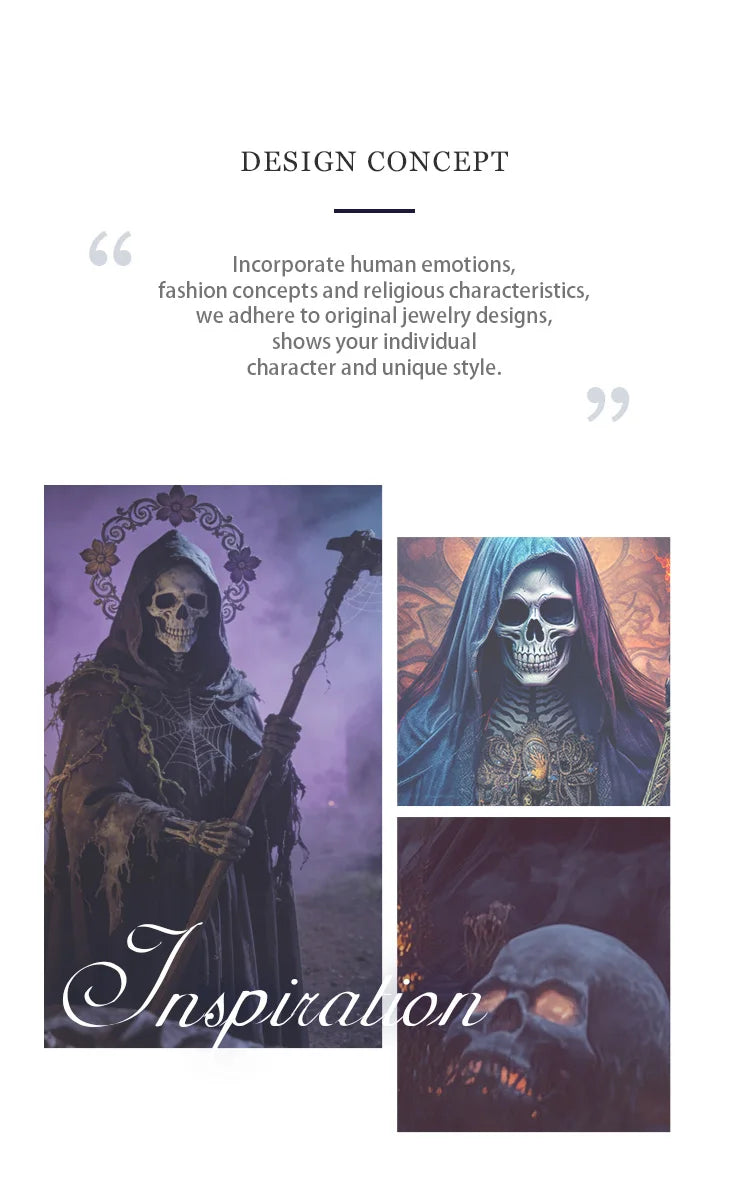 Eudora Obsidian Santa Muerte Necklace Holy Death Scythe Mexican Pendant Healing Crystal Stone Jewelry Spiritual Gift for Women