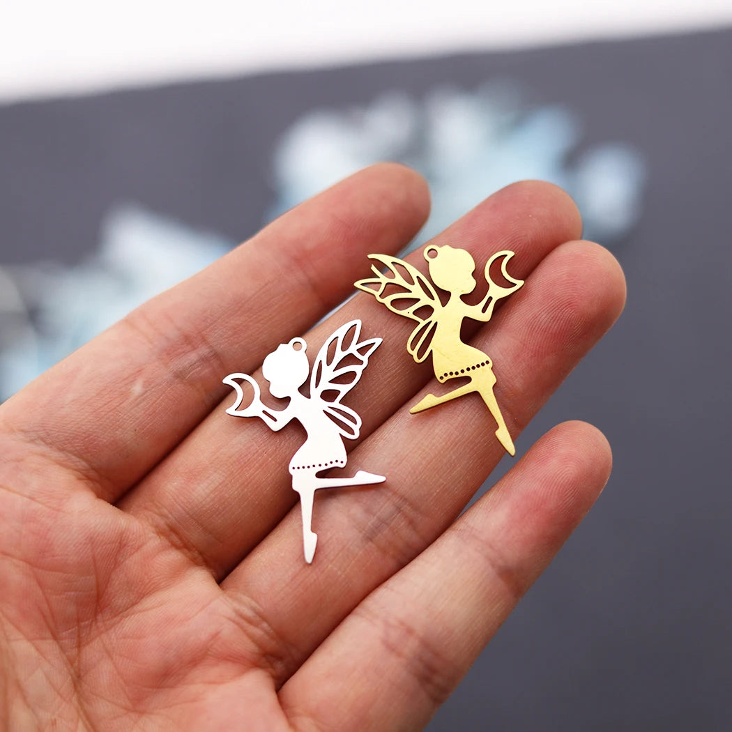 3pcs DIY Earrings Lotus Flower Yogo Buddha Stainless Steel Pendant Moon Charm For Jewelry Making Necklace Amulet Accessories