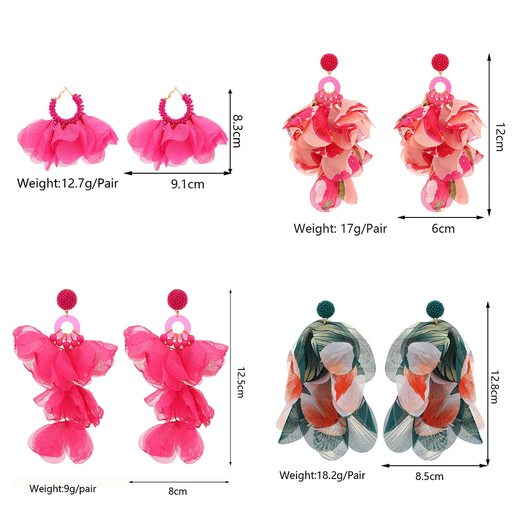 Boho Multicolor Cotton Flower Petal Dangle Earrings For Women Luxury Elegant Handmade Beaded Tassel Ear Pendant Fashion Jewelry