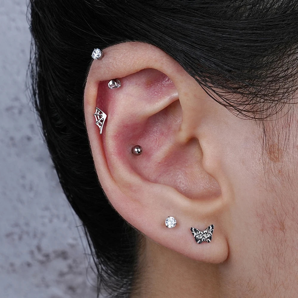 Right Grand ASTM F136 Titanium 16G Spider Web Stud Earring Halloween Internally Threaded Helix Cartilage Tragus Lip Piercing - Charlie Dolly