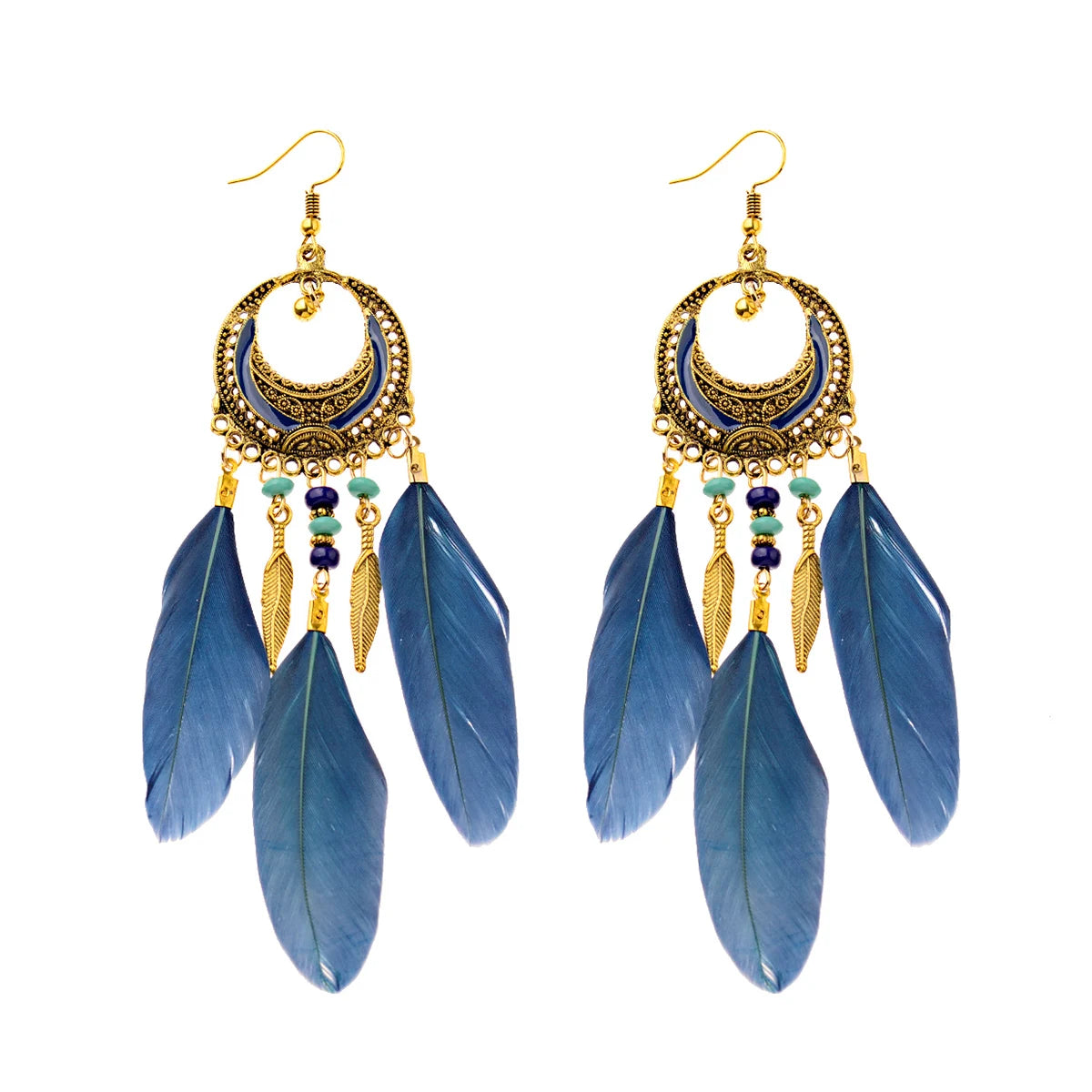 Round Retro Women's Dream Catcher Handmade Long Tassel Feather Earrings Female Leaves Pendant Earring Kolczyki Boho Jewelry