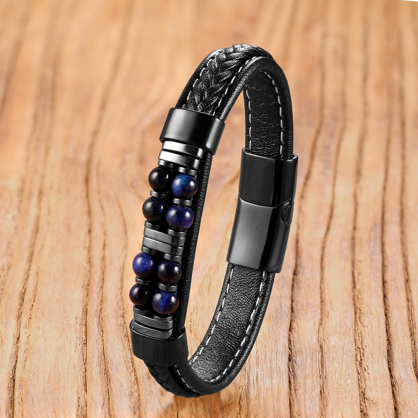 13 Styles Natural Stone Bead Bracelets, Handmade Leather Cord Jewelry with Stainless Steel Clasp, Boho Gift for Women Man - Charlie Dolly