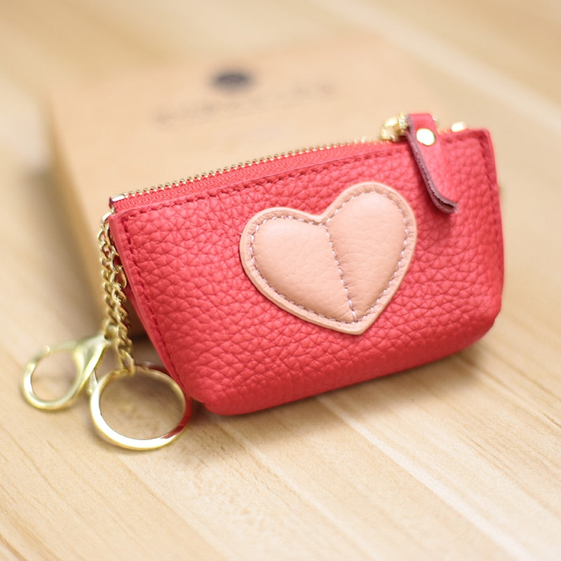 2022 Genuin Leather Heart Coin Purse Women Key Holder Ladies Cute Heart Patch Small Pouch Key Holder Leather Coin Wallet Purse - Charlie Dolly