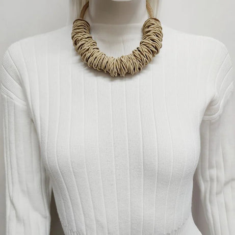 Woven Ring Grey Short Statement Necklace Jewelry