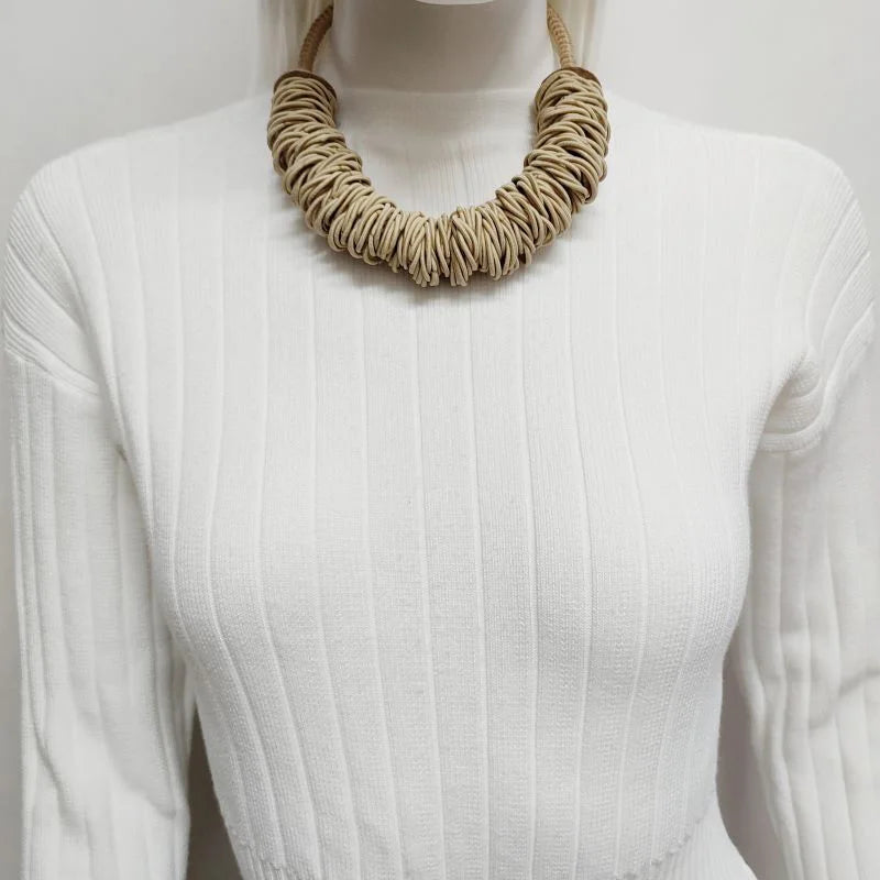 Woven Ring Grey Short Statement Necklace Jewelry