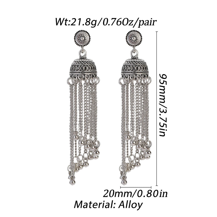 Silver Chain Tassel Bell Long Earrings Jewelry