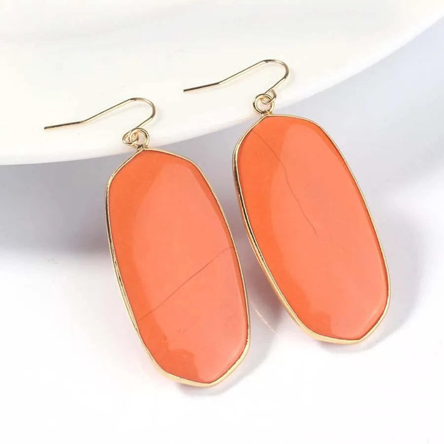 Crystal Oval Drop Stone Earrings For Women Natural Rose Quartz Labradorite Lapis Lazuli Stone Dangle Hook Girls Earring Jewelry