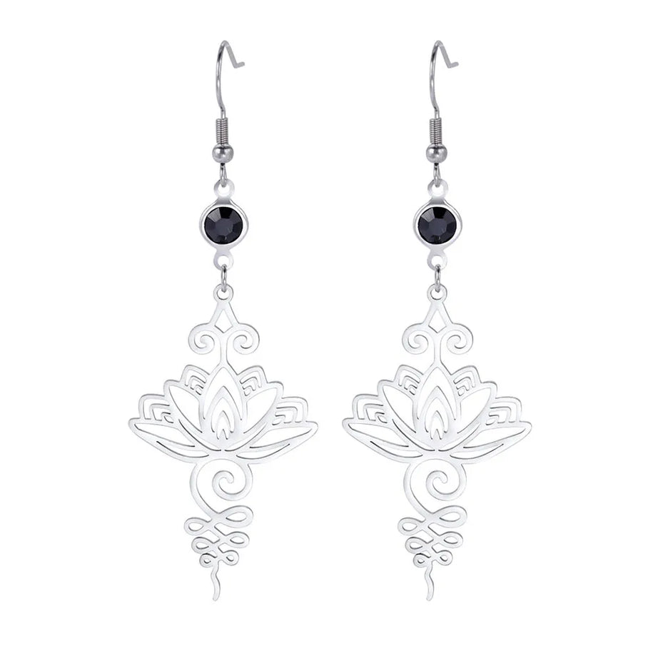 Triple Moon, Rune & Pentagram Hoop Earrings, Stainless Steel Witchy Amulet