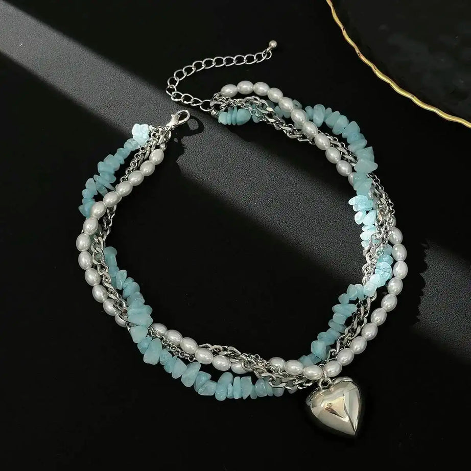 KunJoe Boho Style Natural Stone Imitation Pearl Chokers Necklace Women Vintage Love Heart Pendant Necklace Bride Wedding Jewelry - Charlie Dolly