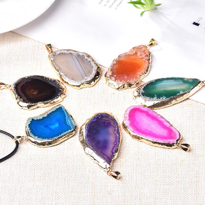 Fashion Irregular Magic Agate Piece Crystal Color Quartz Stone Natural Gold Pendant Necklace Jewelry Reiki Healing Gift