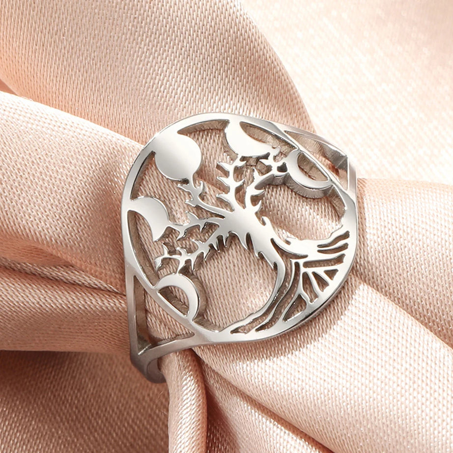 Moon Phase Tree of Life Ring, Stainless Steel