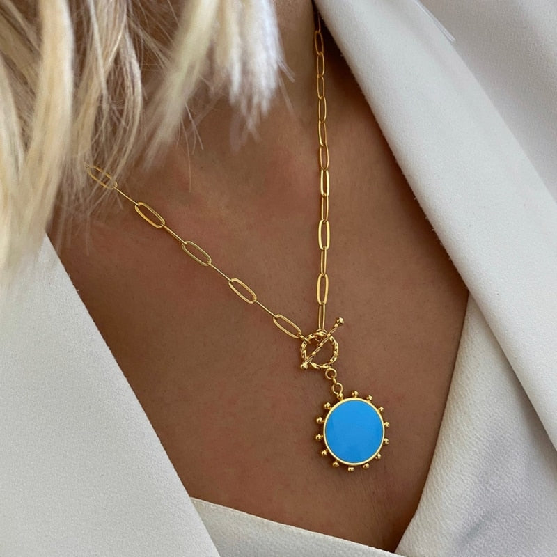 Exquisite Gold-color Eye Pendant Necklace Trend Beaded Streetwear Jewelry New Year Gifts For Women Multiple Color Options Choker - Charlie Dolly