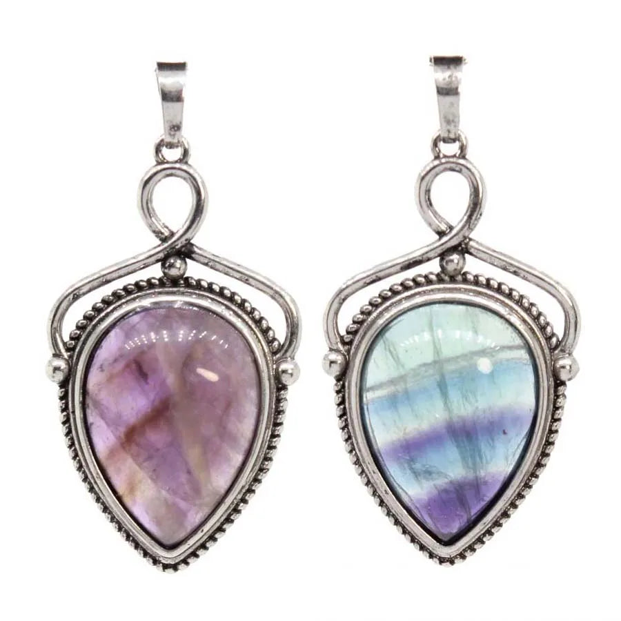 Women's Natural Crystal Stone Water Drop Pendants For DIY Necklace Amethyst Rose Quartz Lapis Lazuli Boho Men Jewelry Making