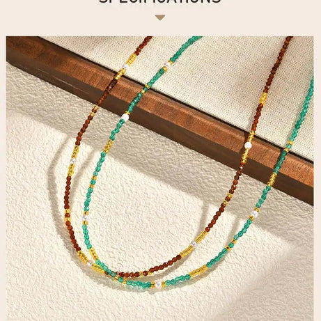 Beaded Choker Necklace for Women, 18K Gold Plated Boho Colorful Natural Stone Beads Chain Necklace stackable Handmade Jewelry - Charlie Dolly