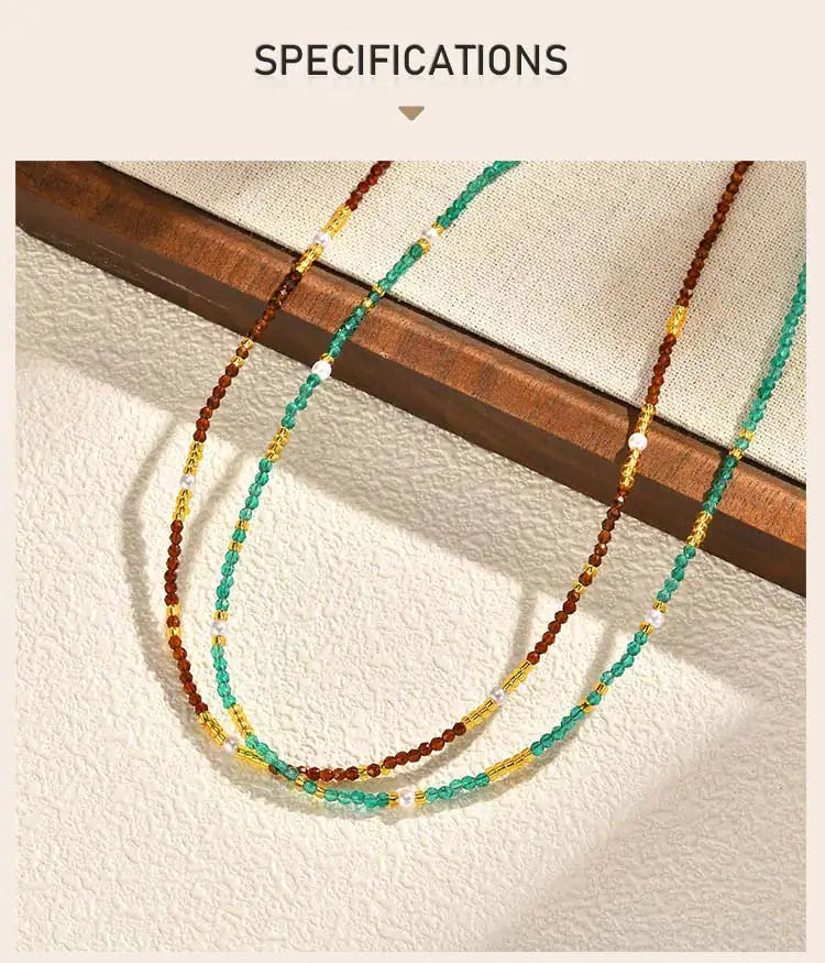 Beaded Choker Necklace for Women, 18K Gold Plated Boho Colorful Natural Stone Beads Chain Necklace stackable Handmade Jewelry