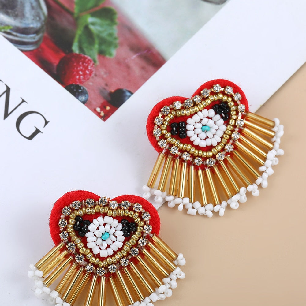Bohemia Colorful Seed Beads evil eye Flower Drop Earrings For Women Handmade Tassel swan Statement Dangle Earrings Jewelry - Charlie Dolly