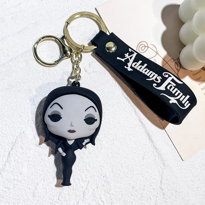 Trend Movie Addams 3d Keychain Wednesday Addams Pendant Keyrings Cartoon Figure Keyholder Backpack Car Key Keychains Accessories