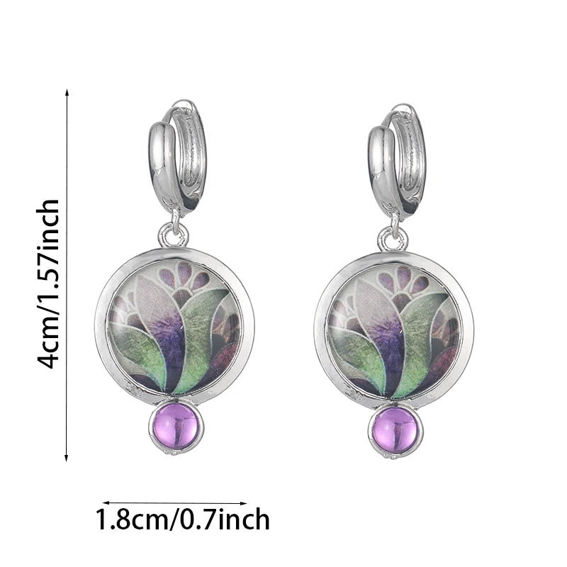 Ethnic Round Lapis lazuli Earrings Antique Jewelry Metal Silver Color Carving Water Drop Blue Gem Pendant Women's Earrings
