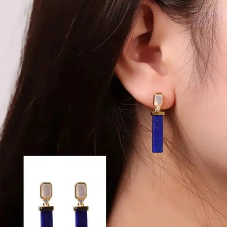 GEEZENCA 925 Silver Gold Plated Lapis Lazuli Bar Charm Dangle Drop Earrings Women CZ Geometric Oblong Simple Trendy Earring Gift - Charlie Dolly