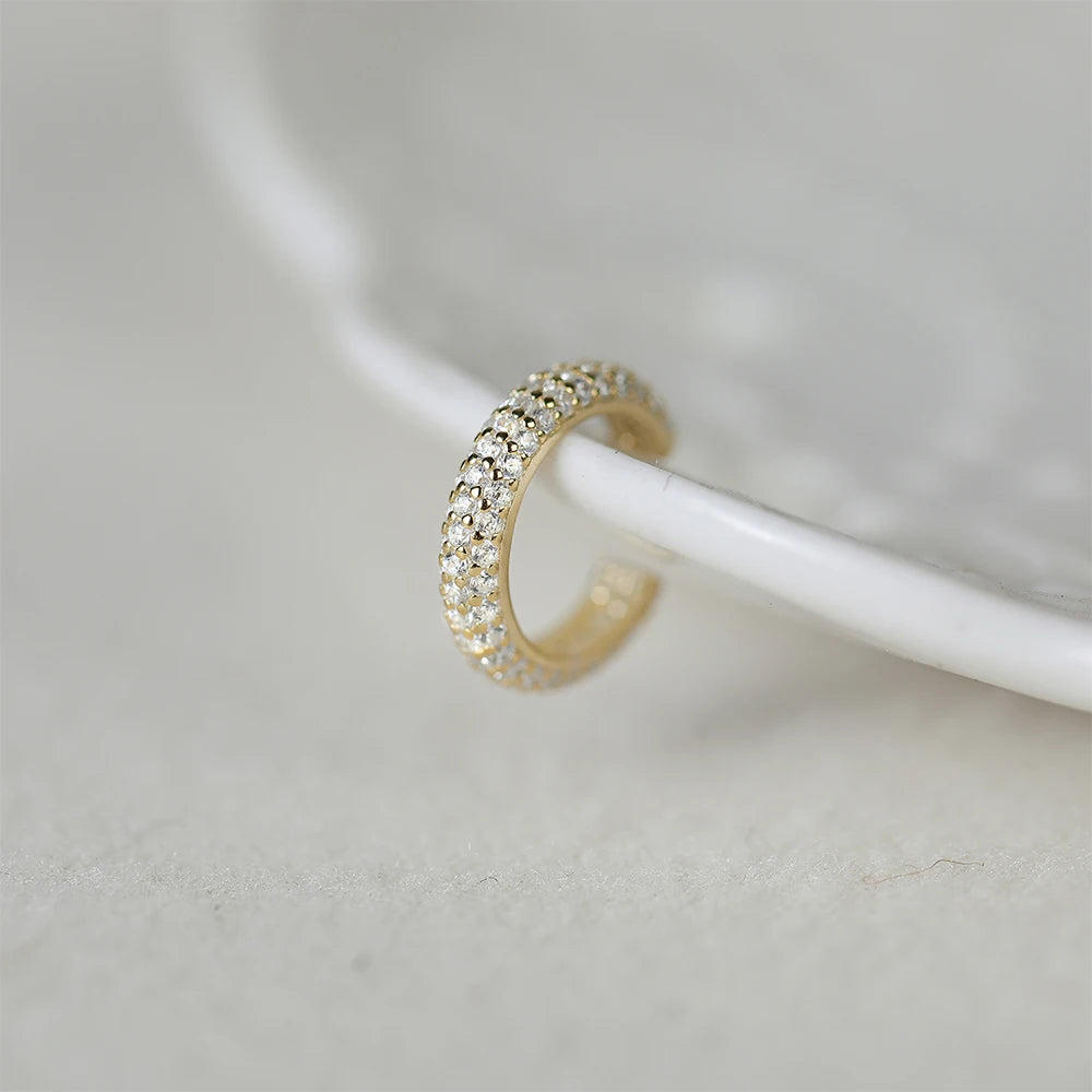 ROXI 925 Sterling Silver Luxury Three Rows Zircon Stone C Shape Ear Cuff for Women Girls Boho No Piercing Earrings Clip Earring