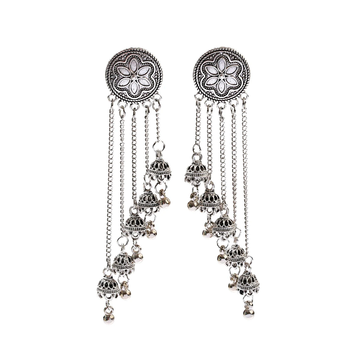 Indian Jhumka Earrings Gold Sliver Color Big Bells Drop Long Tassel Earring For Women Boho Gypsy Jewelry Gift