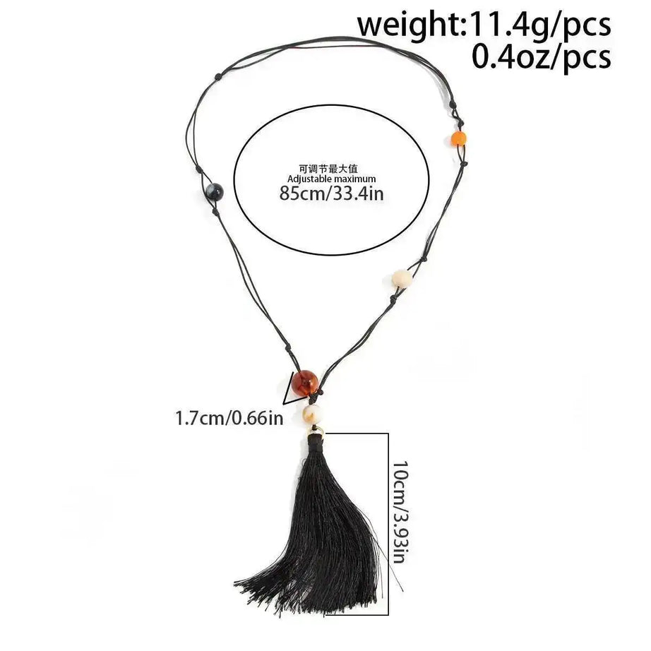 Resin Bead Tassel Leather Cord Necklace Jewelry