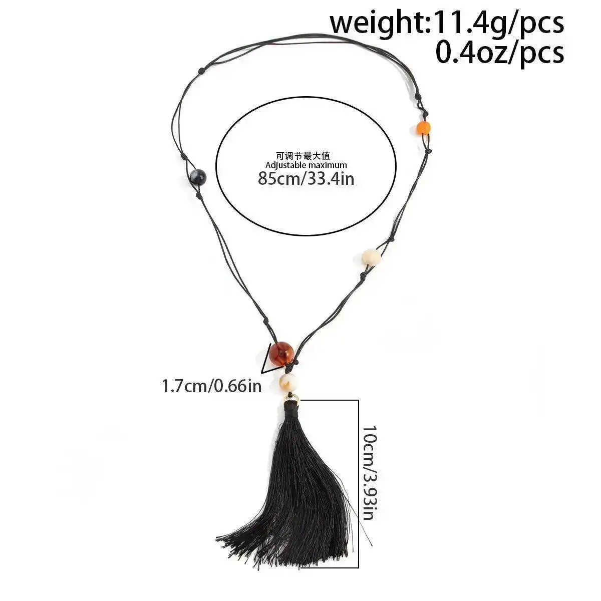 Resin Bead Tassel Leather Cord Necklace Jewelry