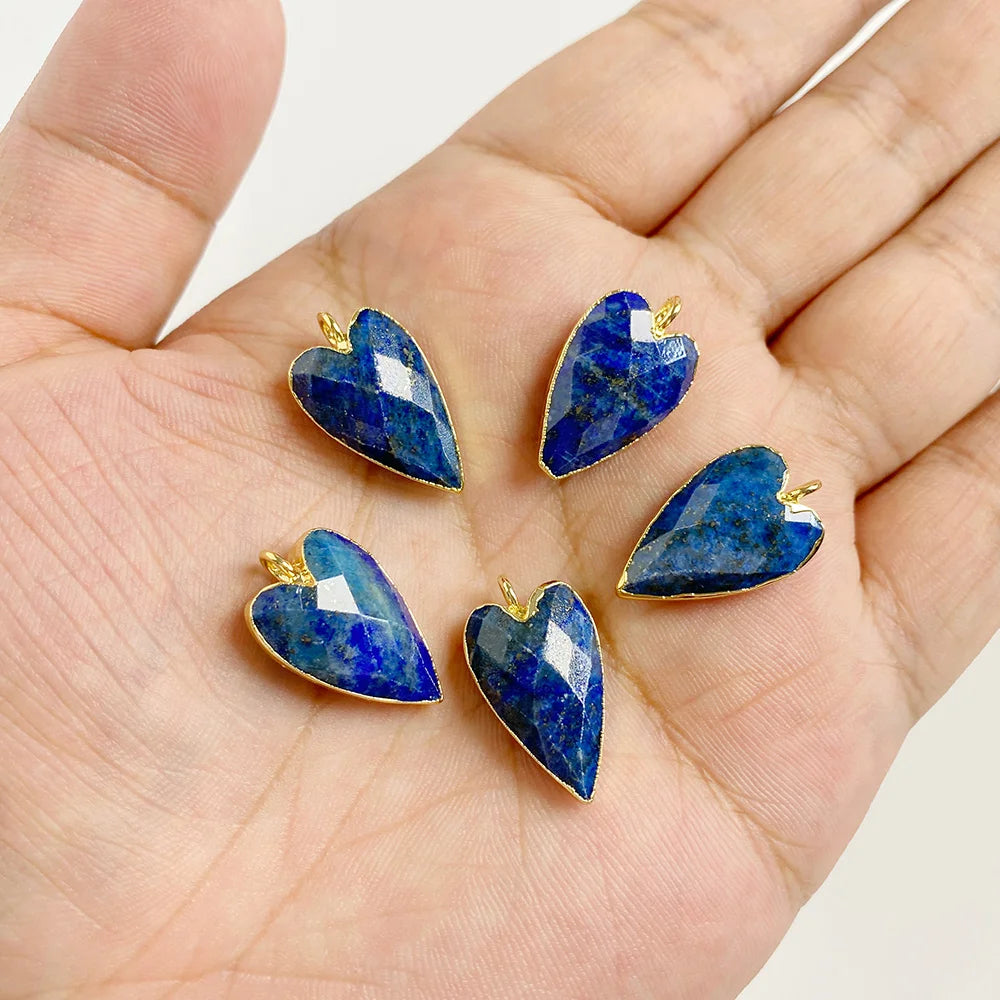Natural Lapis Lazuli Pendant Blue Heart Square Oval Bullet Stone Charms For Jewelry Making Necklace Earrings Bracelet DIY 2PCS