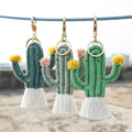 Handmade Weaving Green Plant Cactus Keychain Bohemia Backpack Pendant Key Ring Tassel Cotton Rope Car Hanging Key Holder Jewelry - Charlie Dolly