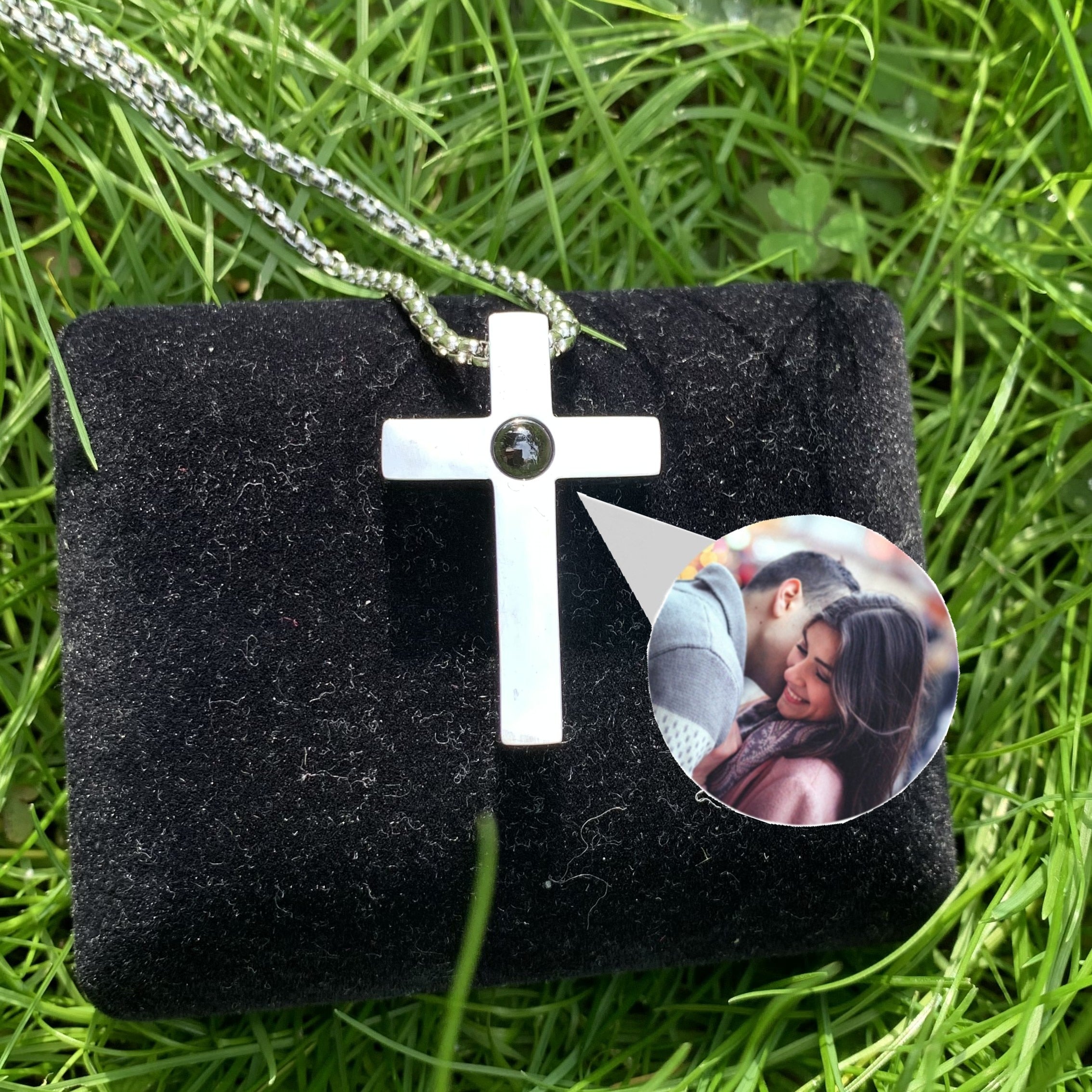 Stainless Cross Photo Custom Projection Necklace with Your Picture Family Memory Pet Projection Pendant Valentine's Day Gift - Charlie Dolly