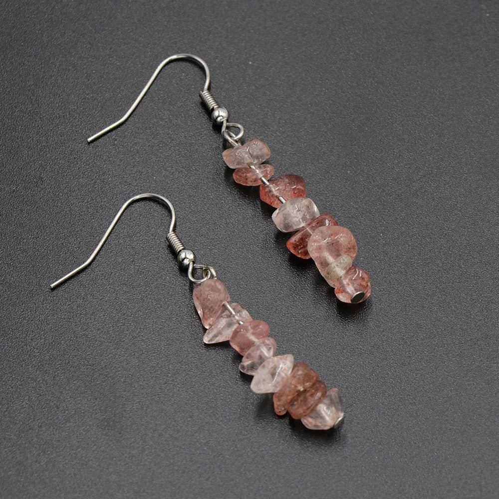 Chip Natural Stone Crystal Earrings Raw Gemstone Amethyst Lapis Lazuli Tiger's Eye Rose Quartz Chakra Earring