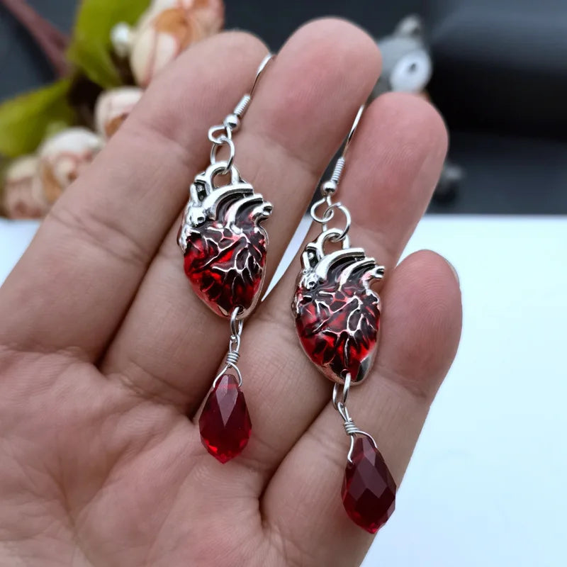 New retro water drop ruby earrings with fashionable and exaggerated Ear Studs, Halloween gift - Charlie Dolly