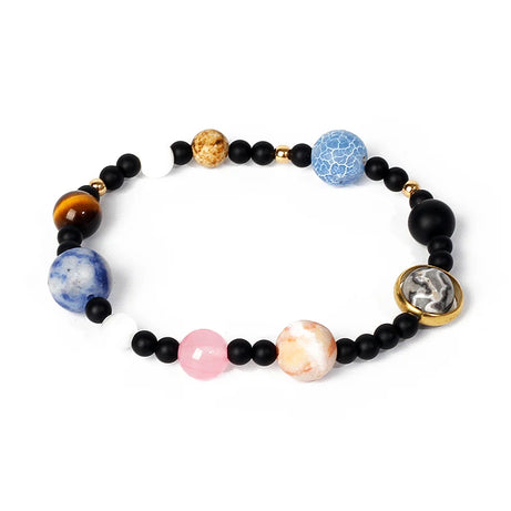 Nine Planets Solar System Beaded Bracelet, Natural Stone Galaxy Cosmic Talisman