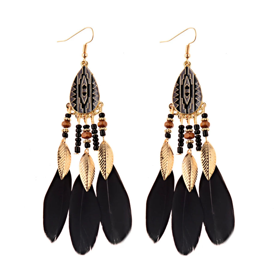 Dream Catcher Feather Leaf Tassel Earrings Jewelry